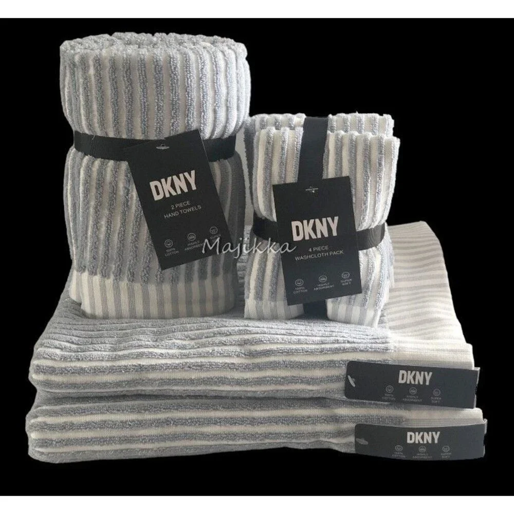 DKNY Cabana Striped 8 Pc Towel Set Blue White 2 Bath Towels 2 Hand 4 Washcloth